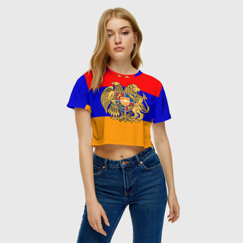 Женская футболка Crop-top 3D Герб и флаг Армении, цвет 3D печать - фото 4