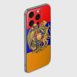 Чехол для iPhone 15 Pro силиконовый с защитой камеры Герб и флаг Армении - фото 2