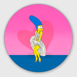 Круглый коврик для мышки Мардж Симпсон в платье пара Гомеру