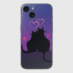 Чехол для iPhone 15 силиконовый с защитой камеры Котик и киска