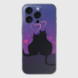 Чехол для iPhone 16 Pro Max силиконовый с защитой камеры Котик и киска