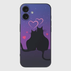 Чехол для iPhone 16 силиконовый с защитой камеры Котик и киска