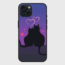 Чехол силиконовый для Apple iPhone 15 матовый Котик и киска