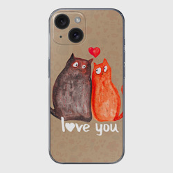 Чехол для iPhone 15 силиконовый с защитой камеры Влюбленные котики