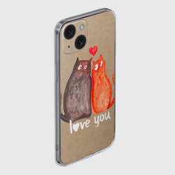 Чехол для iPhone 15 силиконовый с защитой камеры Влюбленные котики - фото 2