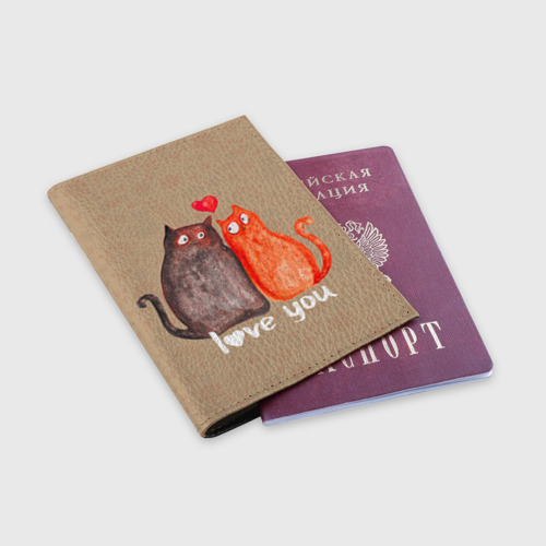 Обложка для паспорта матовая кожа Влюбленные котики - фото 3