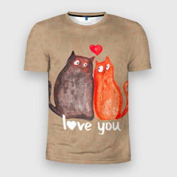 Мужская футболка 3D Slim Влюбленные котики