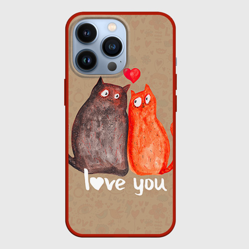 Чехол для iPhone 13 Pro Влюбленные котики, цвет красный