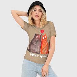 Женская футболка 3D Slim Влюбленные котики - фото 2