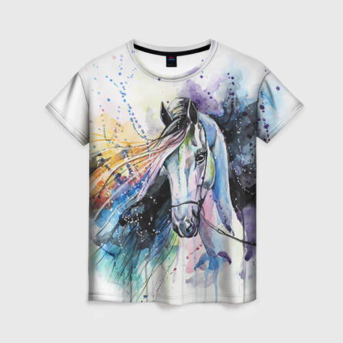 Женская футболка с принтом Лошадь. Арт 3, вид спереди №1