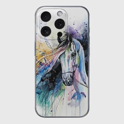 Чехол для iPhone 15 Pro силиконовый с защитой камеры Лошадь. Арт 3
