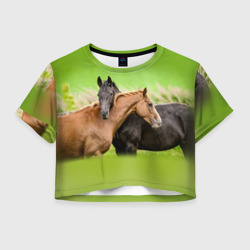 Женская футболка Crop-top 3D Лошади 2