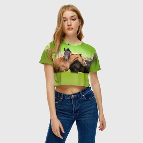 Женская футболка Crop-top 3D Лошади 2, цвет 3D печать - фото 3