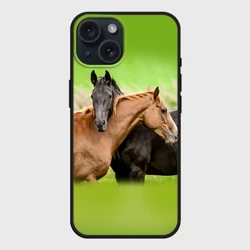Чехол силиконовый для Apple iPhone 15 матовый Лошади 2