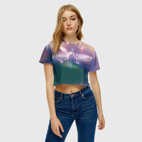 Женская футболка Crop-top 3D Пегас, цвет 3D печать - фото 3