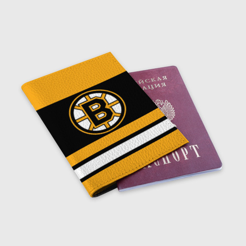 Обложка для паспорта матовая кожа Boston Bruins, цвет черный - фото 3