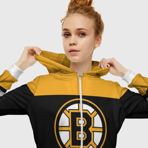 Женская толстовка 3D на молнии Boston Bruins, цвет белый - фото 5