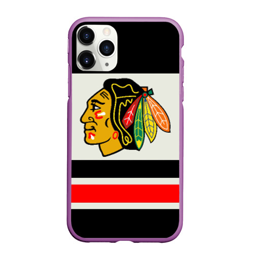 Чехол для iPhone 11 Pro Max матовый Chicago Blackhawks, цвет фиолетовый