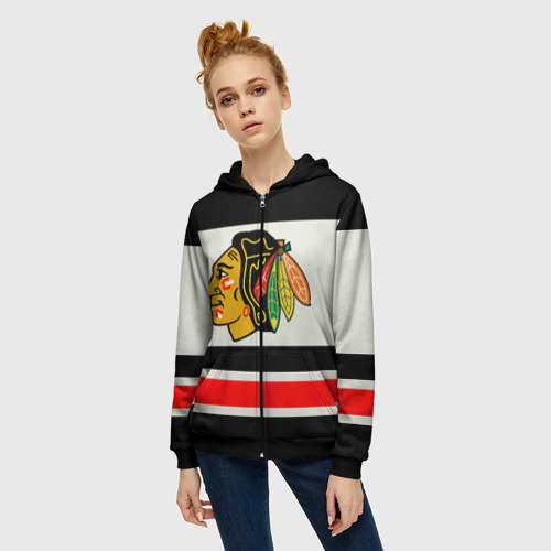 Женская толстовка 3D на молнии Chicago Blackhawks, цвет черный - фото 3