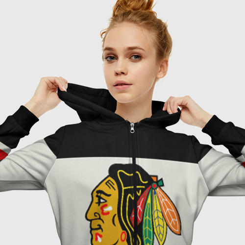 Женская толстовка 3D на молнии Chicago Blackhawks, цвет черный - фото 5