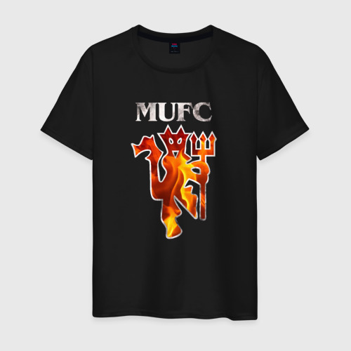 Мужская футболка хлопок Manchester United fire, цвет черный