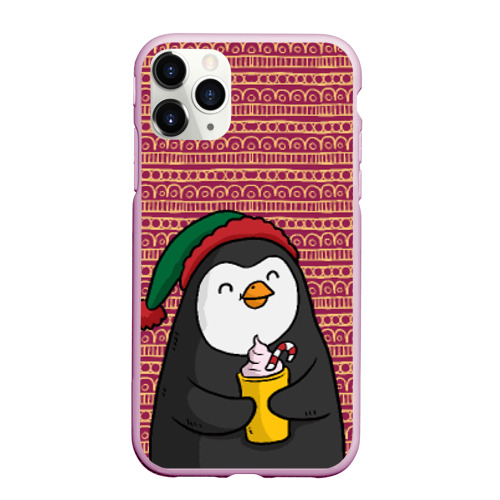 Чехол для iPhone 11 Pro Max матовый Пингвиня, цвет розовый