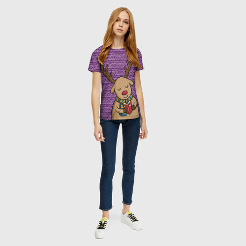 Женская футболка 3D Счастливый олень, цвет 3D печать - фото 5