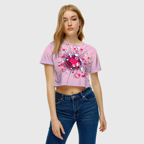 Женская футболка Crop-top 3D Heart heart heart, цвет 3D печать - фото 4