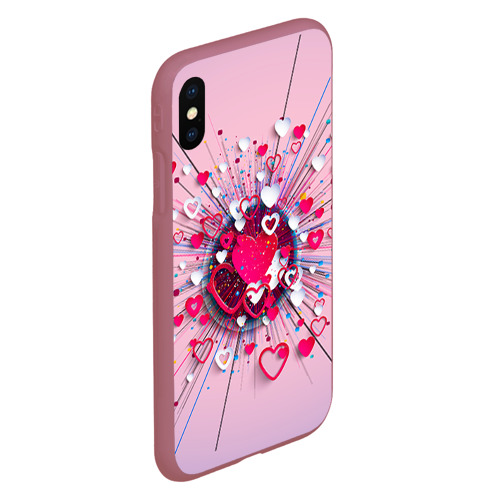 Чехол для iPhone XS Max матовый Heart heart heart, цвет малиновый - фото 3