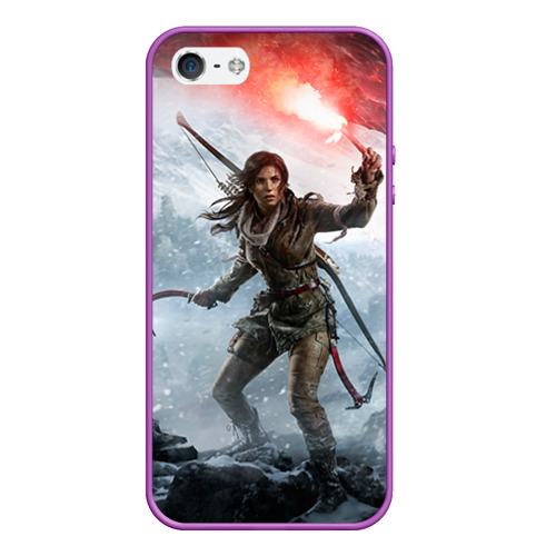 Чехол для iPhone 5/5S матовый Rise of the Tomb Raider, цвет фиолетовый