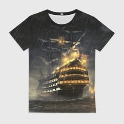 Женская футболка 3D Боевой парусник в суровую погоду
