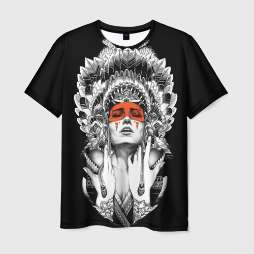 Мужская футболка с принтом Индейская богиня, вид спереди №1