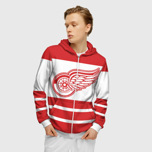 Мужская толстовка 3D на молнии Detroit Red Wings, цвет белый - фото 3