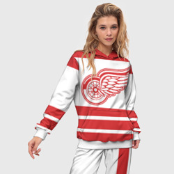 Костюм с принтом Detroit Red Wings для женщины, вид на модели спереди №2. Цвет основы: белый