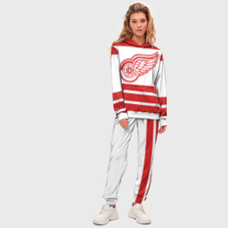 Костюм с принтом Detroit Red Wings для женщины, вид на модели спереди №3. Цвет основы: белый