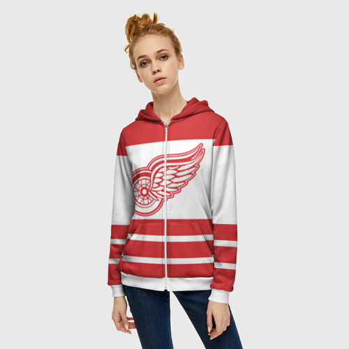 Женская толстовка 3D на молнии Detroit Red Wings, цвет белый - фото 3