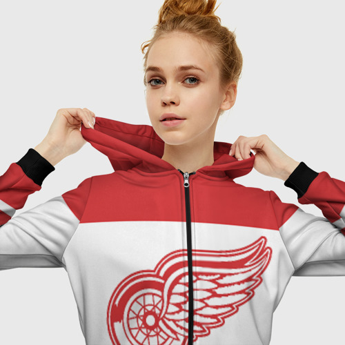 Женская толстовка 3D на молнии Detroit Red Wings, цвет черный - фото 5