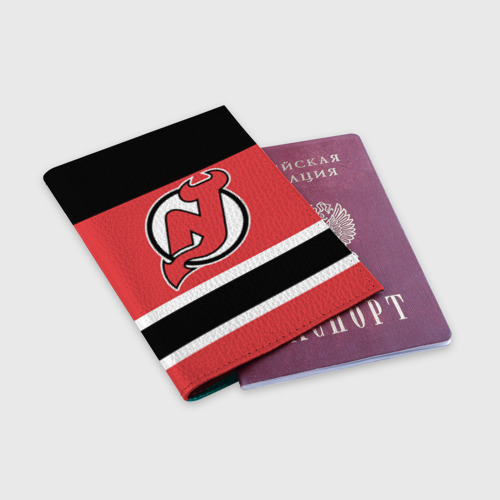 Обложка для паспорта матовая кожа New Jersey Devils, цвет бирюзовый - фото 3