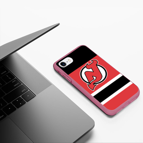 Чехол для iPhone 7/8 матовый New Jersey Devils, цвет малиновый - фото 5