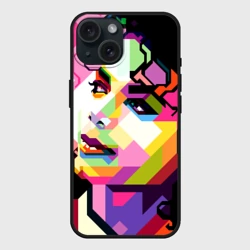 Чехол силиконовый для Apple iPhone 15 матовый Майкл Джексон портрет поп-арт лицо
