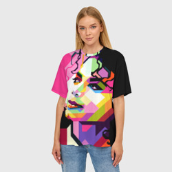 Женская футболка oversize 3D Майкл Джексон портрет поп-арт лицо - фото 2