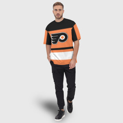 Футболка с принтом Philadelphia Flyers для мужчины, вид на модели спереди №3. Цвет основы: белый