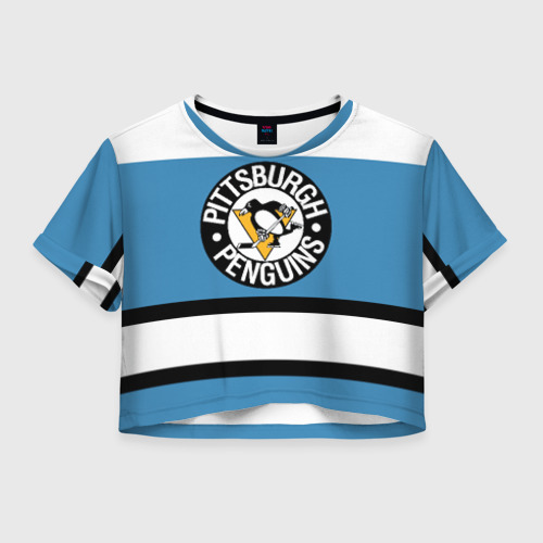 Женская футболка Crop-top 3D Pittsburgh Penguins blue, цвет 3D печать