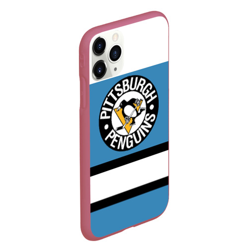 Чехол для iPhone 11 Pro Max матовый Pittsburgh Penguins blue, цвет малиновый - фото 3