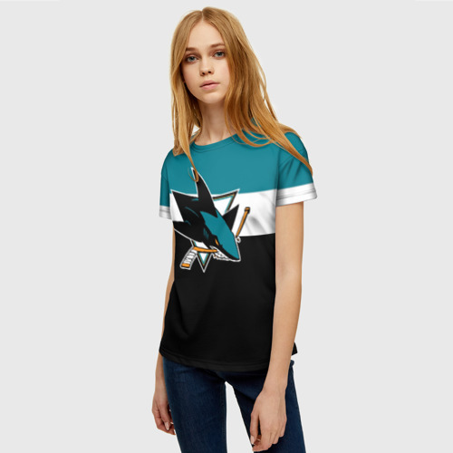 Женская футболка 3D с принтом San Jose Sharks, фото на моделе #1