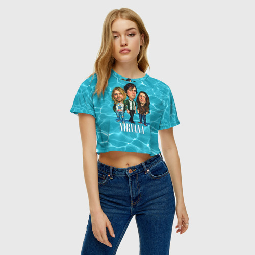 Женская футболка Crop-top 3D Шаржи группа Nirvana, цвет 3D печать - фото 3