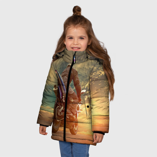 Зимняя куртка для девочек 3D Мото, цвет черный - фото 3