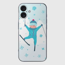 Чехол для iPhone 16 силиконовый с защитой камеры Лыжник