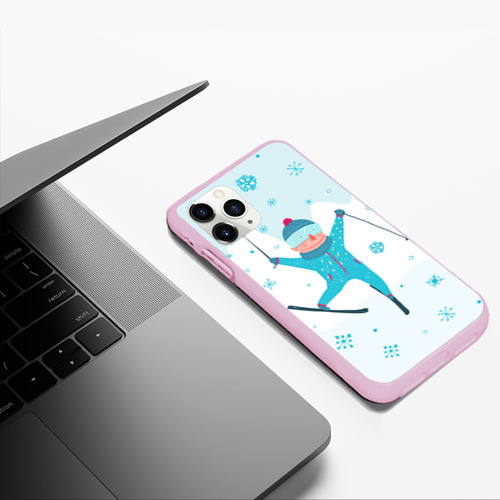 Чехол для iPhone 11 Pro Max матовый Лыжник, цвет розовый - фото 5