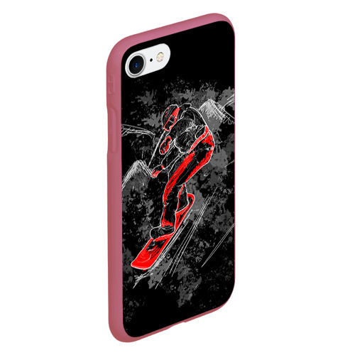 Чехол для iPhone 7/8 матовый Сноубордист, цвет малиновый - фото 3